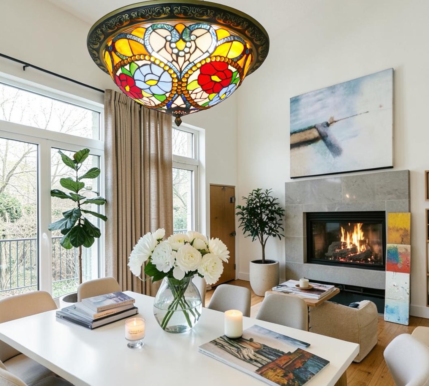 CDH 16" Tiffany Style Flush Mount Ceiling Lights with 40cm Shade (15030CM)