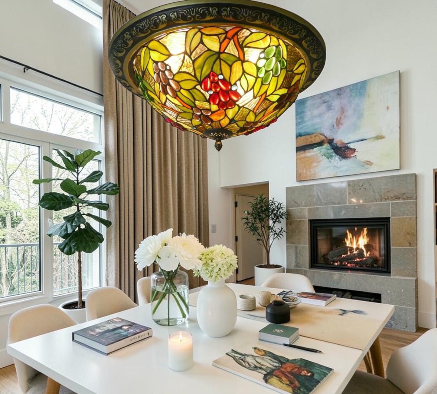 CDH 16" Tiffany Style Flush Mount Ceiling Lights with 40cm Shade (16059CM)