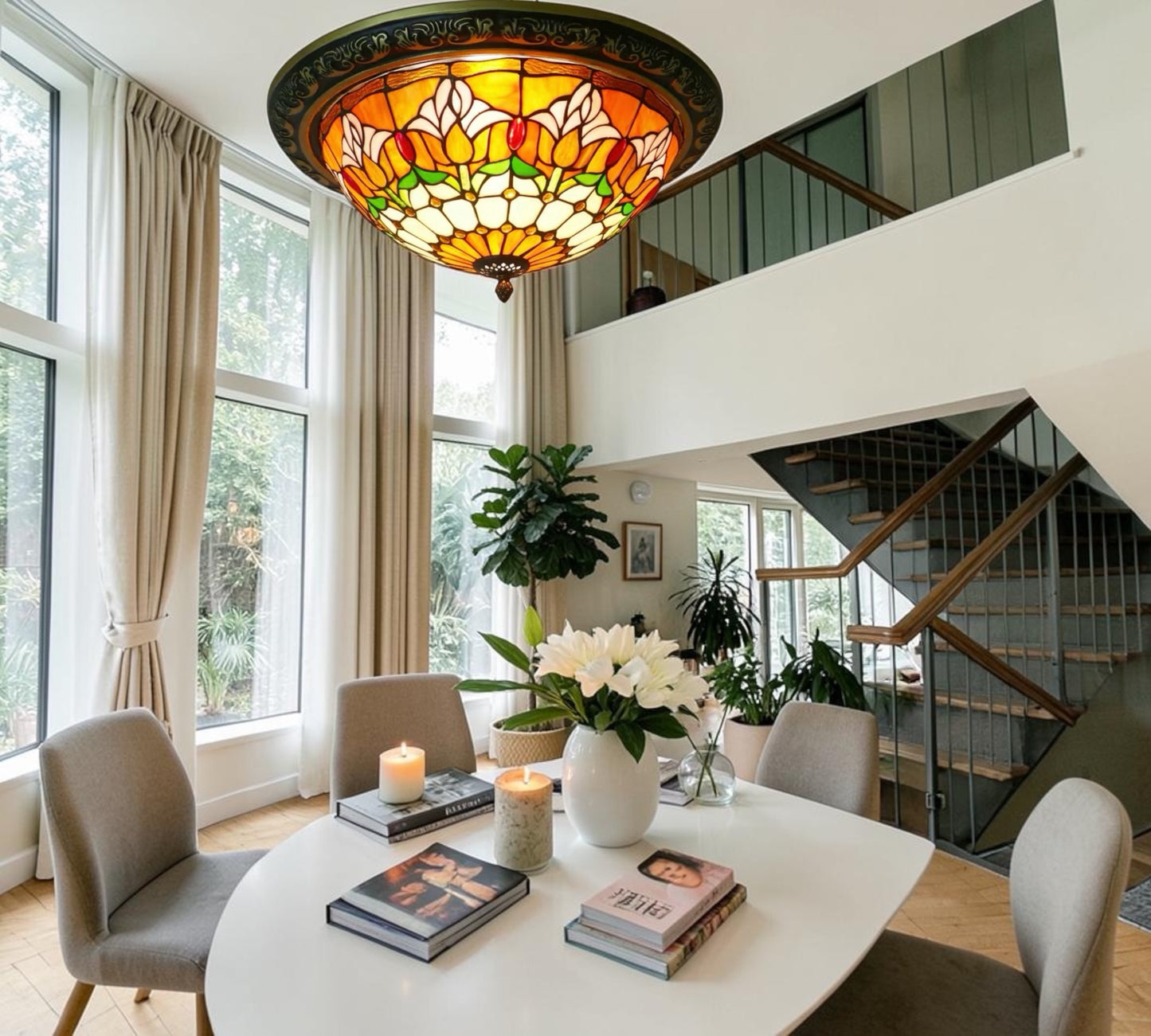 CDH 16" Tiffany Style Flush Mount Ceiling Lights with 40cm Shade (15017CM)