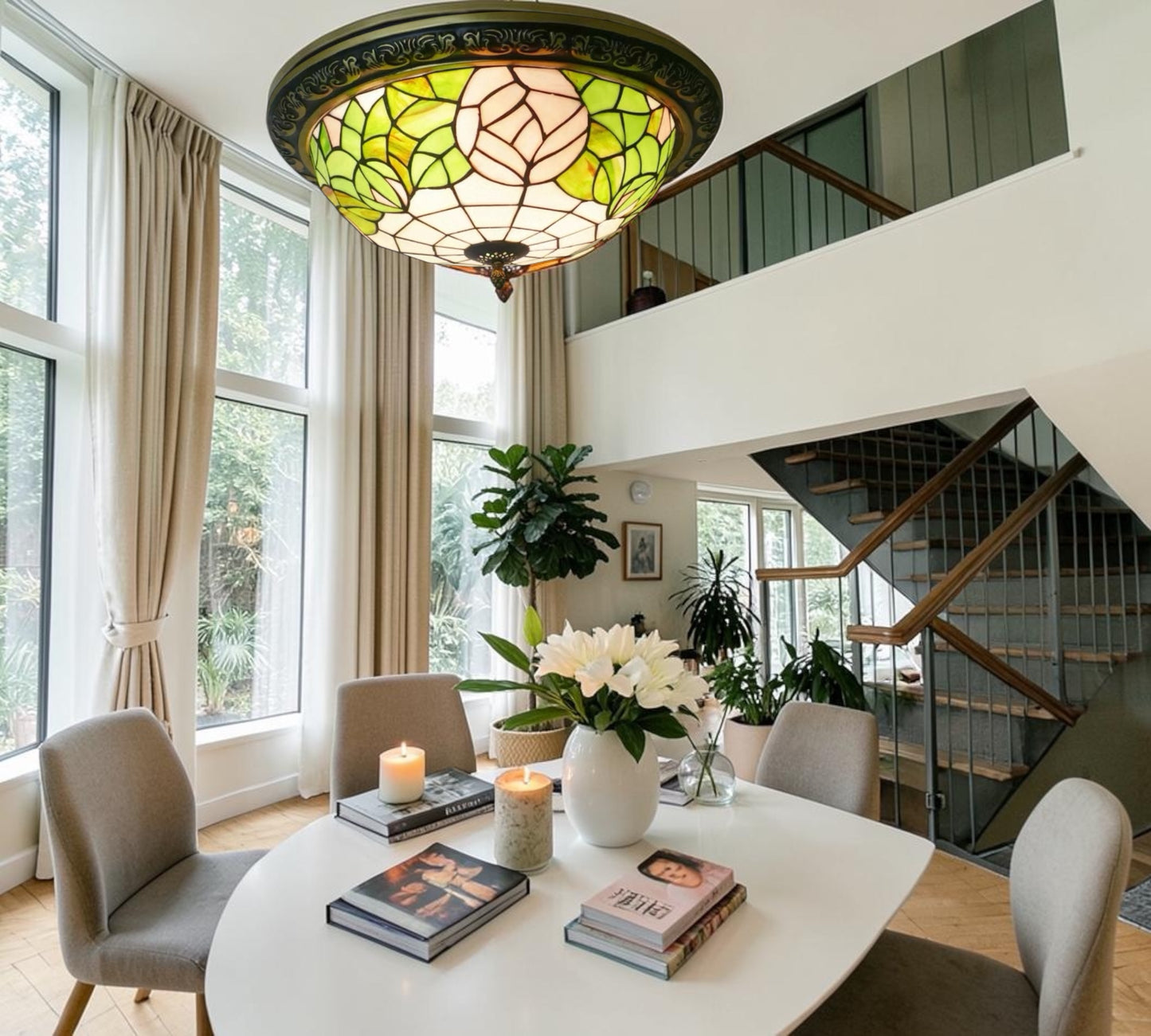CDH 16" Tiffany Style Flush Mount Ceiling Lights with 40cm Shade (12723CM)