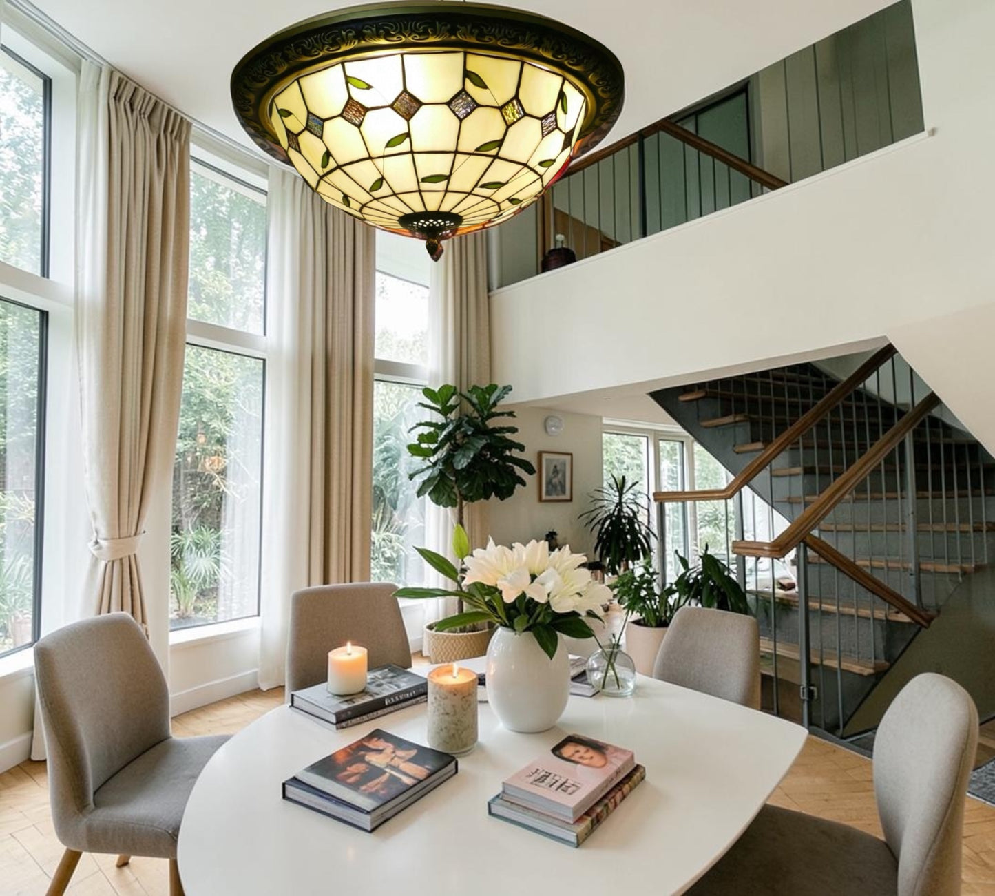 CDH 16" Tiffany Style Flush Mount Ceiling Lights with 40cm Shade (26009CM)