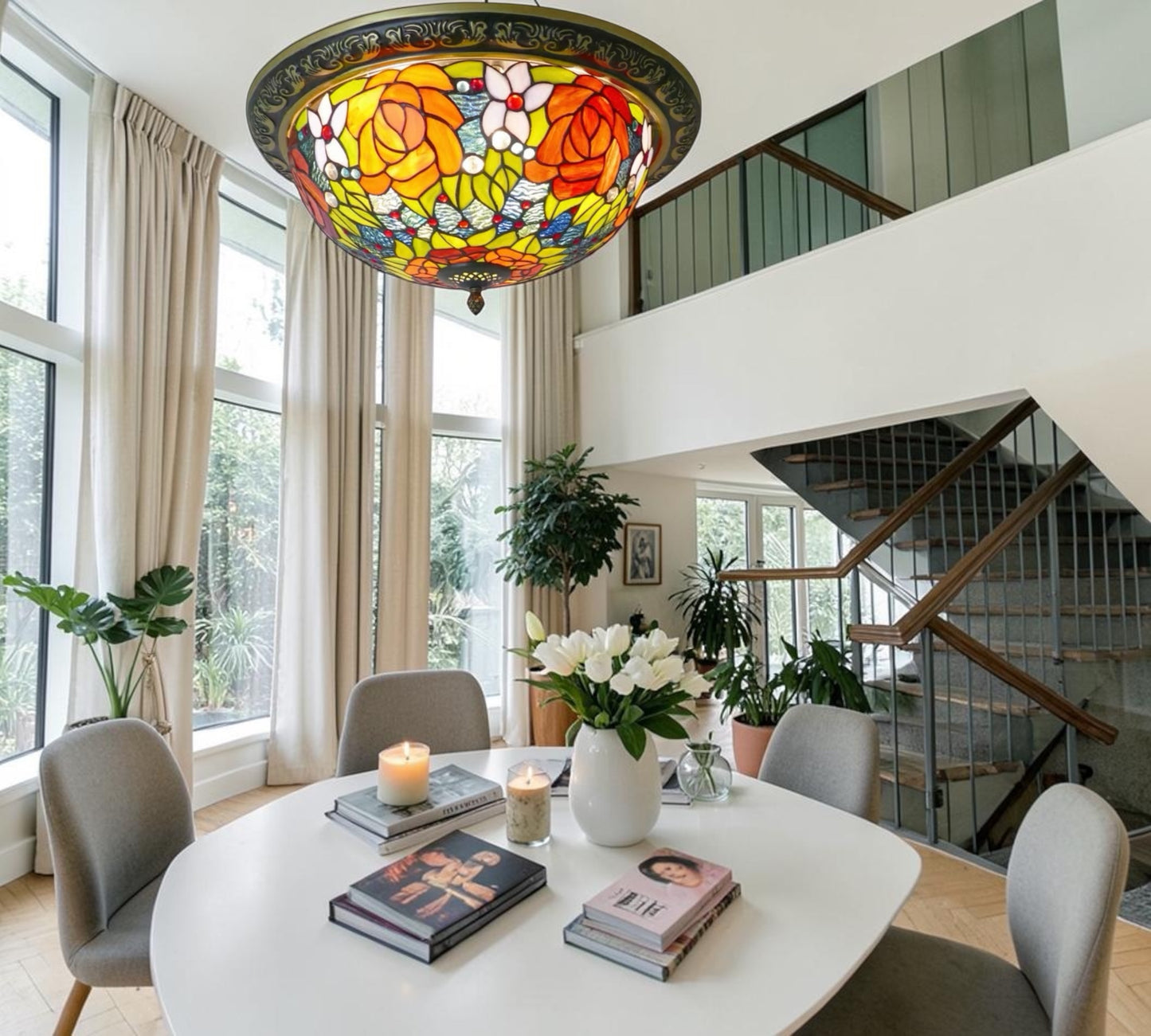 CDH 16" Tiffany Style Flush Mount Ceiling Lights with 40cm Shade (15013CM)