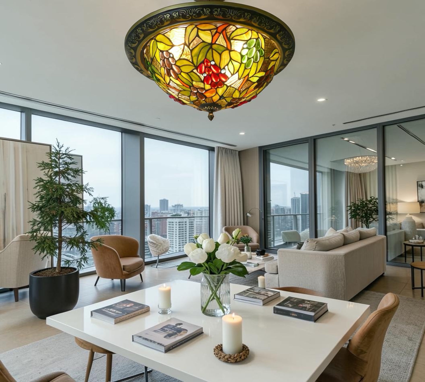 CDH 16" Tiffany Style Flush Mount Ceiling Lights with 40cm Shade (16059CM)