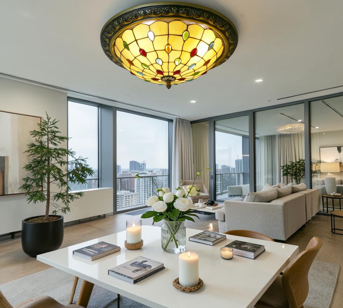 CDH 16" Tiffany Style Flush Mount Ceiling Lights with 40cm Shade (12103CM)