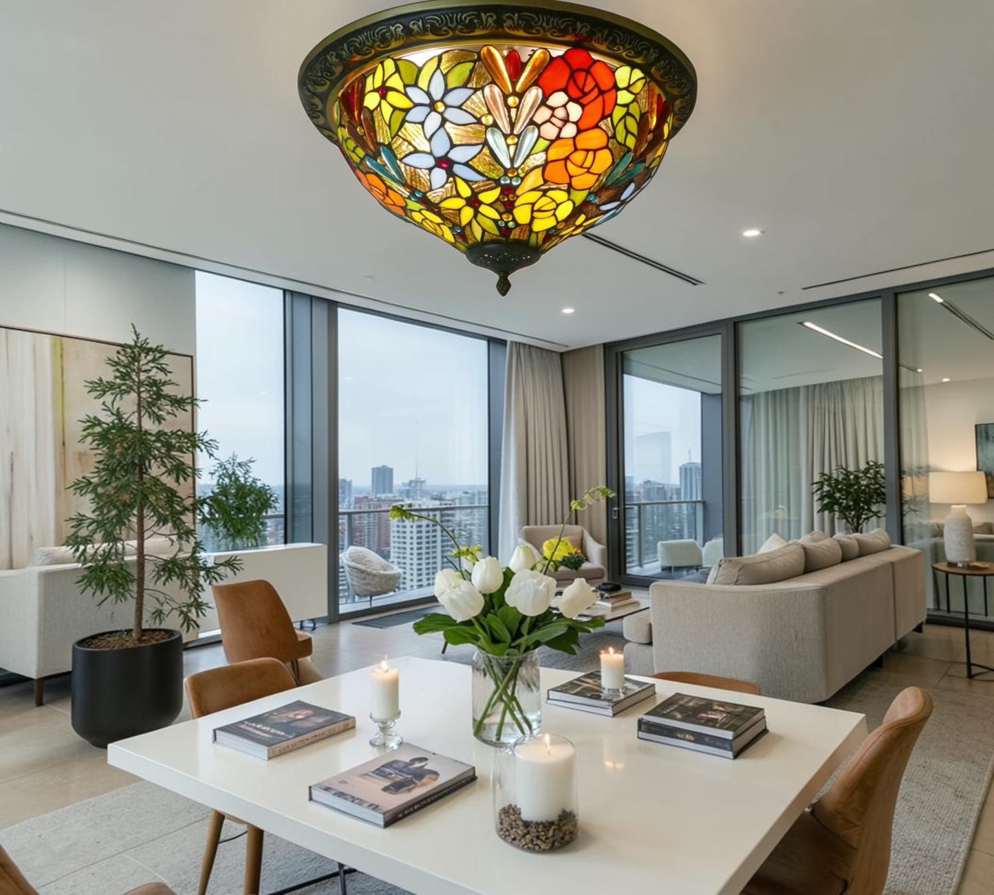 CDH 16" Tiffany Style Flush Mount Ceiling Lights with 40cm Shade (15016CM)
