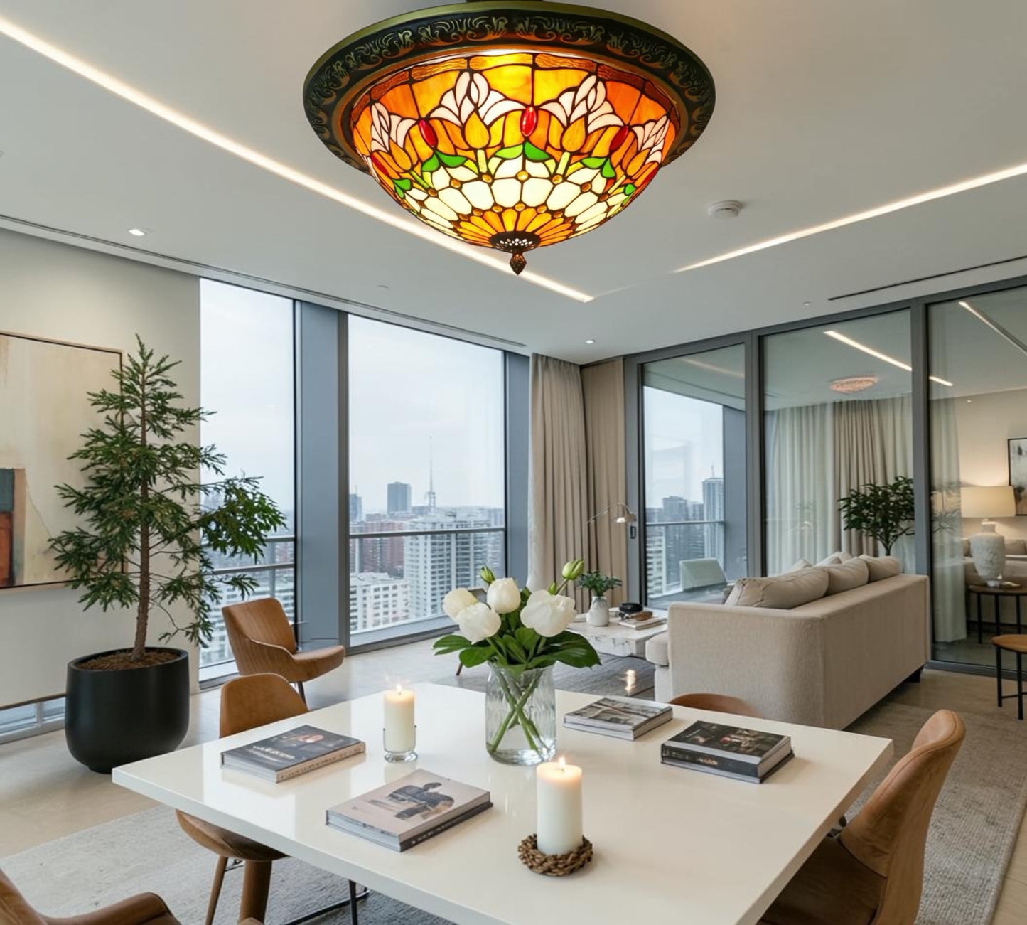 CDH 16" Tiffany Style Flush Mount Ceiling Lights with 40cm Shade (15017CM)