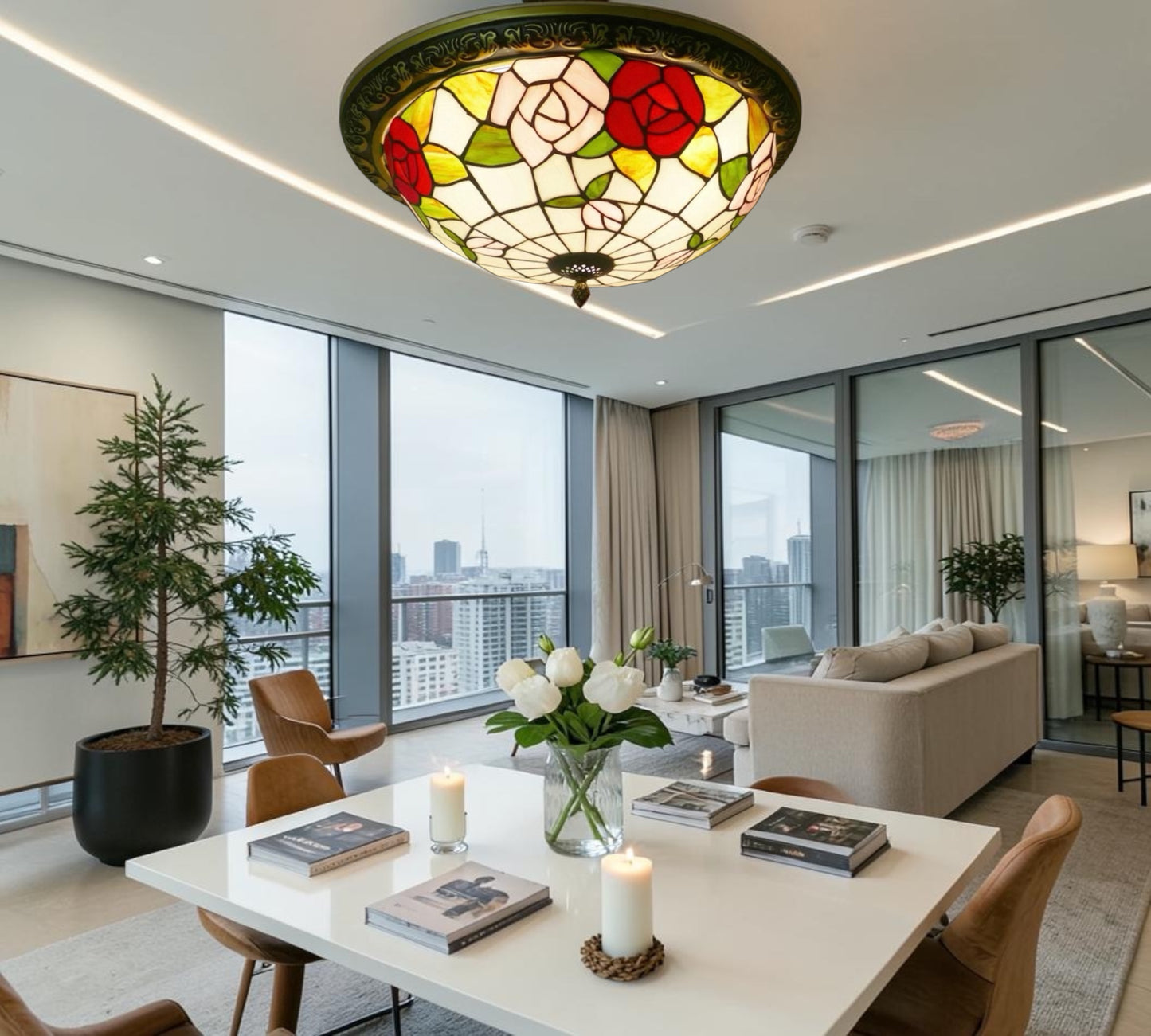 CDH 16" Tiffany Style Flush Mount Ceiling Lights with 40cm Shade (15018CM)