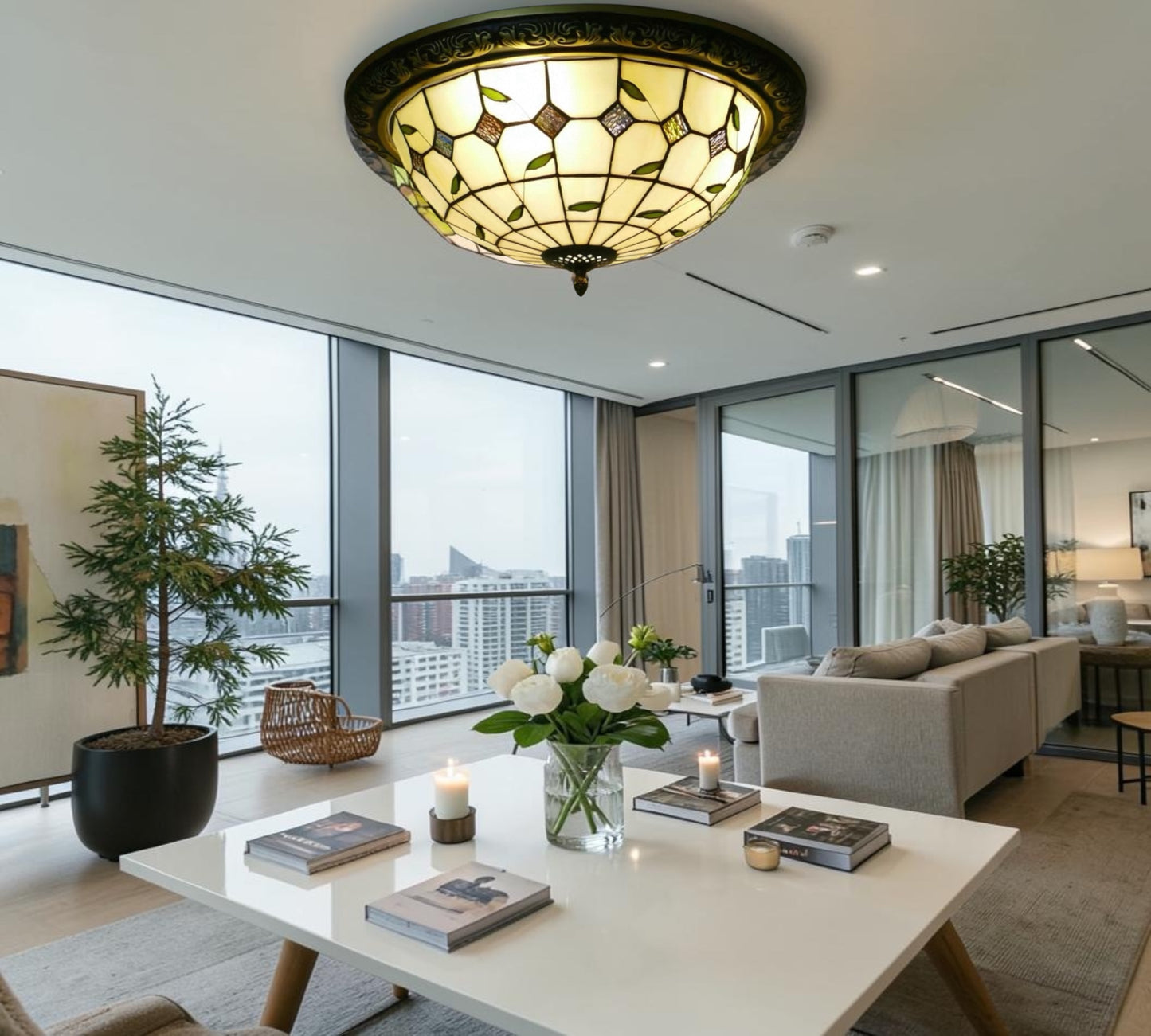 CDH 16" Tiffany Style Flush Mount Ceiling Lights with 40cm Shade (26009CM)
