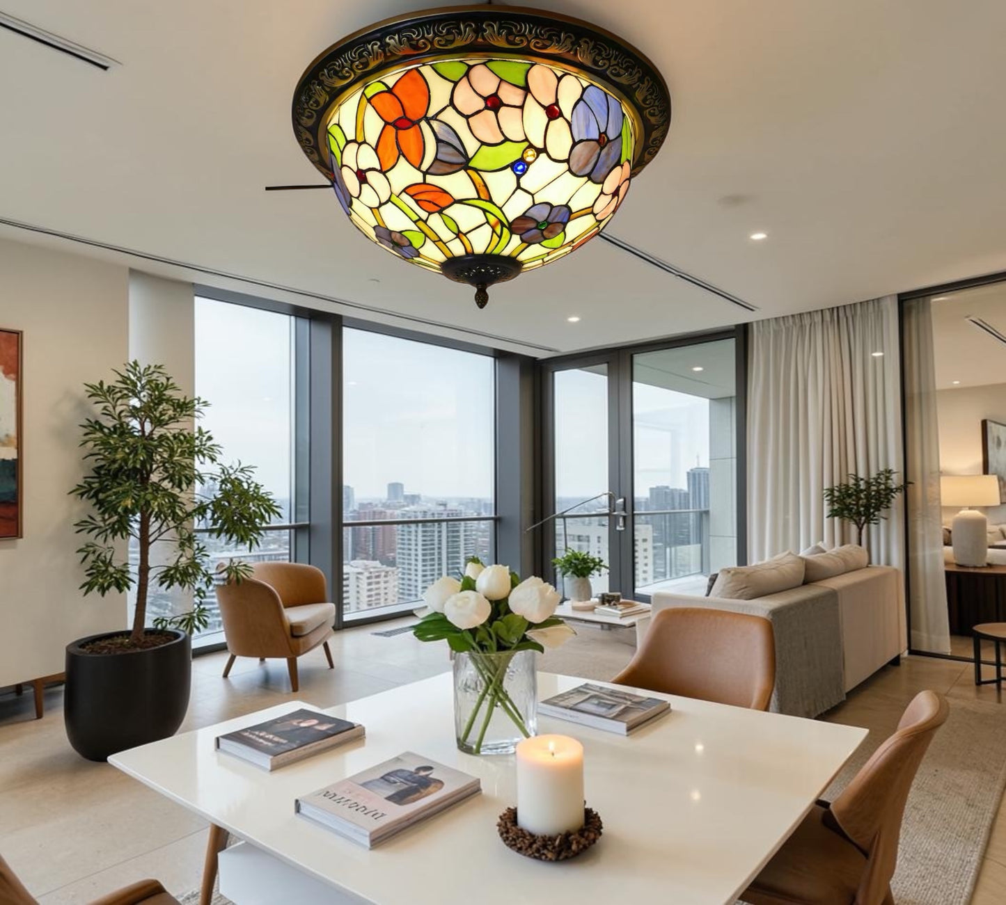 CDH 16" Tiffany Style Flush Mount Ceiling Lights with 40cm Shade (12704CM)