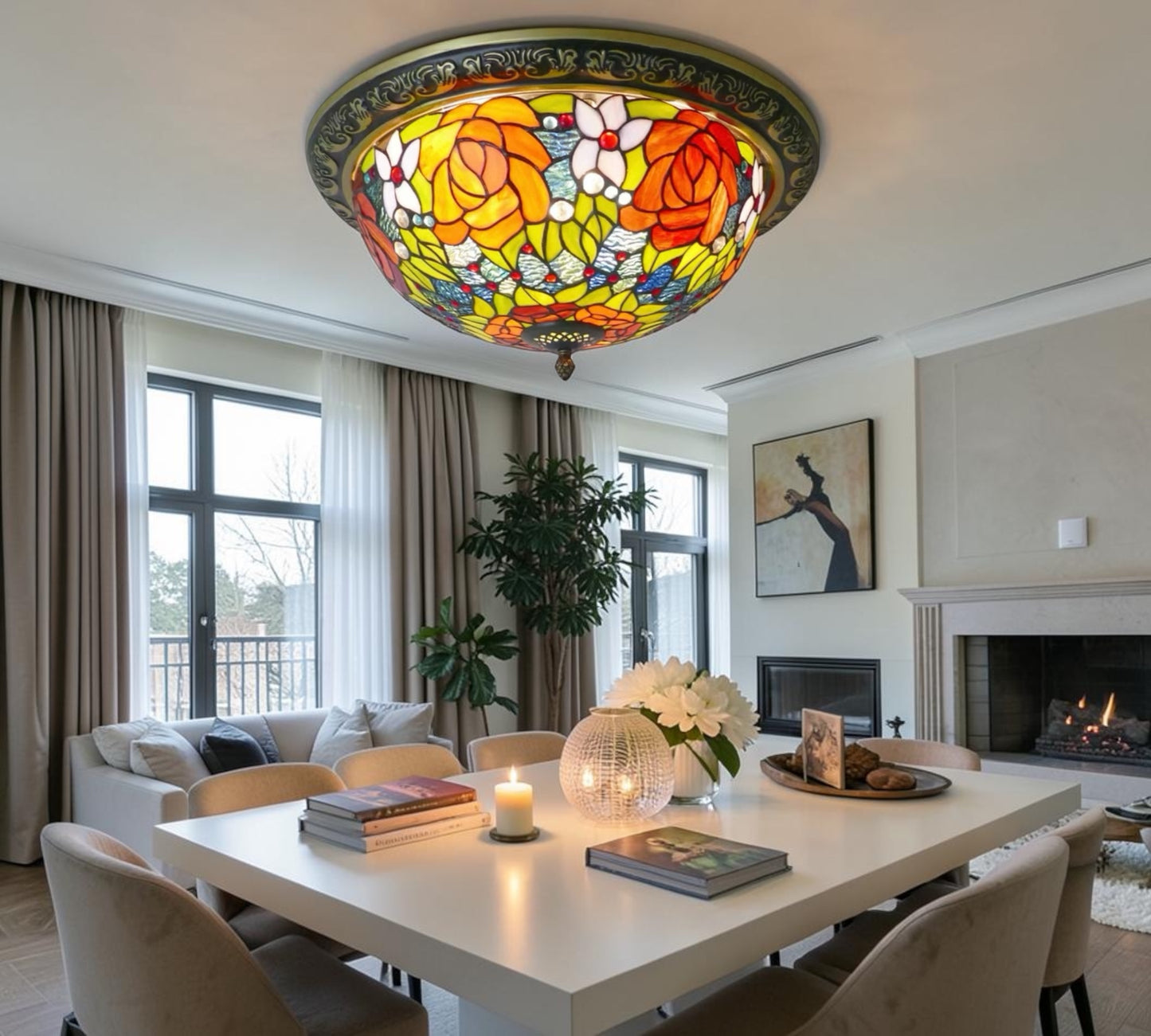 CDH 16" Tiffany Style Flush Mount Ceiling Lights with 40cm Shade (15013CM)