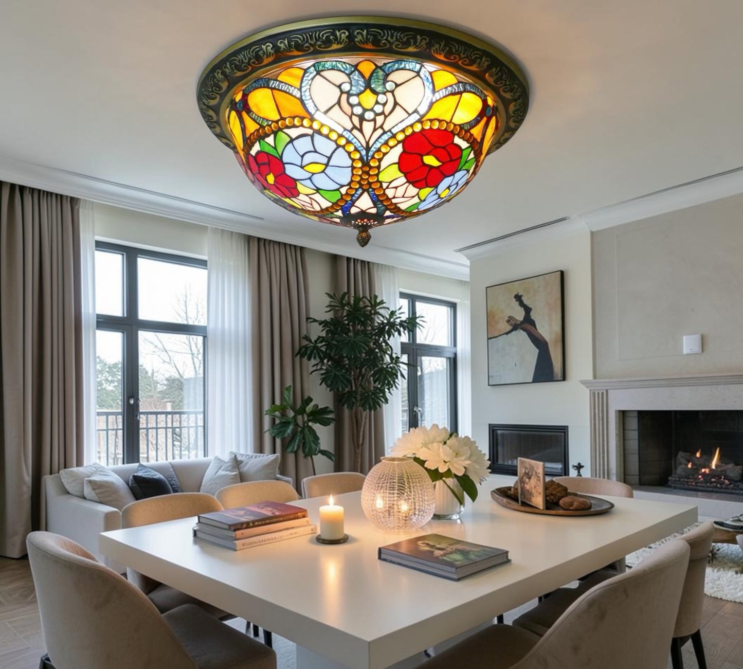 CDH 16" Tiffany Style Flush Mount Ceiling Lights with 40cm Shade (15030CM)