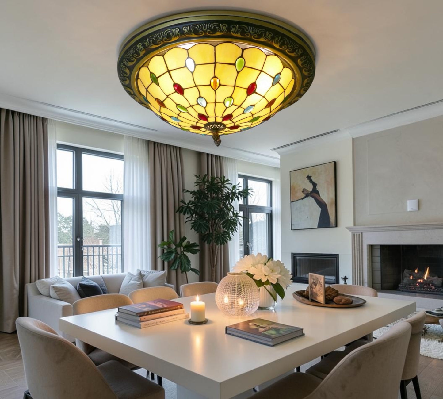 CDH 16" Tiffany Style Flush Mount Ceiling Lights with 40cm Shade (12103CM)