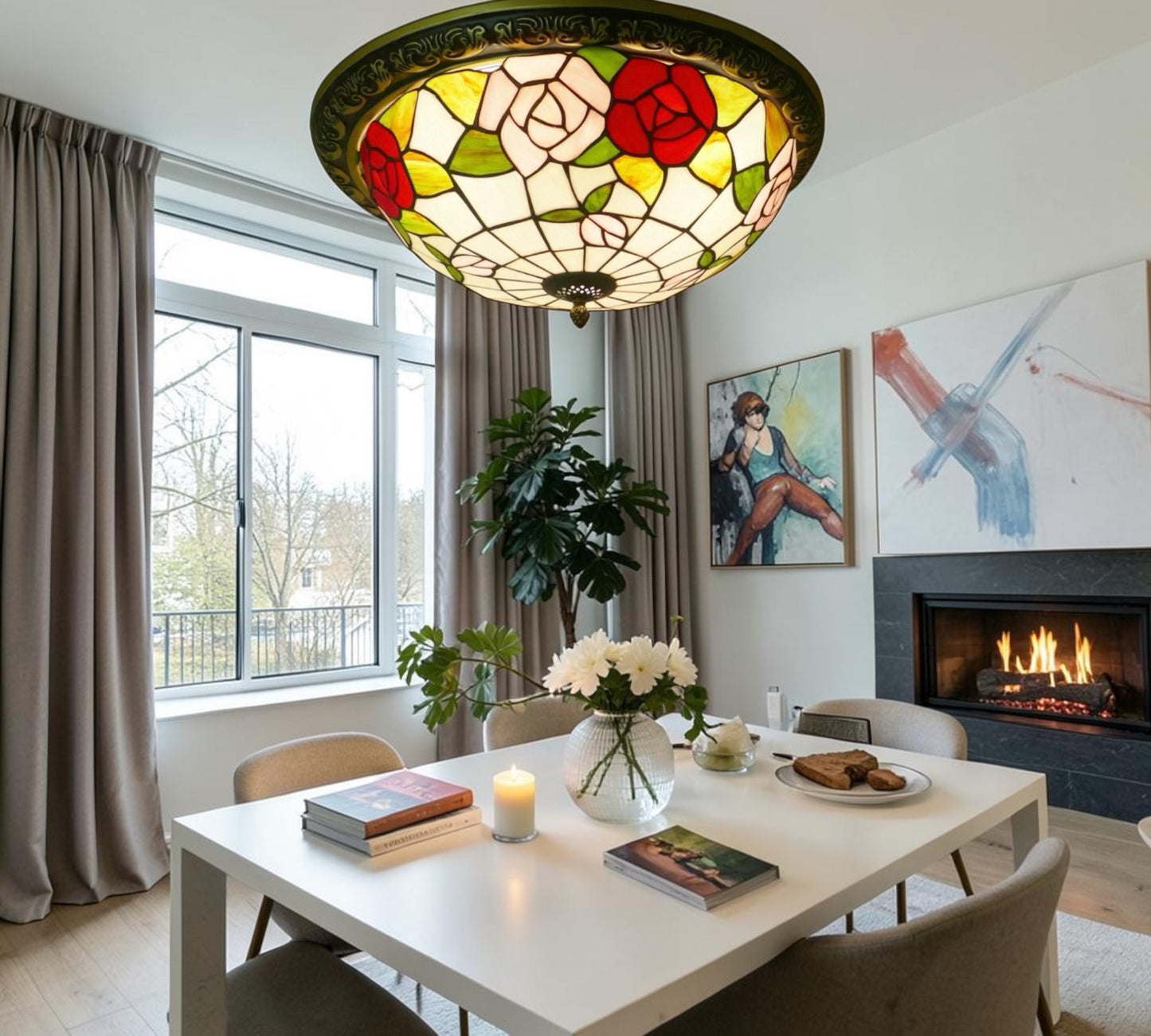CDH 16" Tiffany Style Flush Mount Ceiling Lights with 40cm Shade (15018CM)