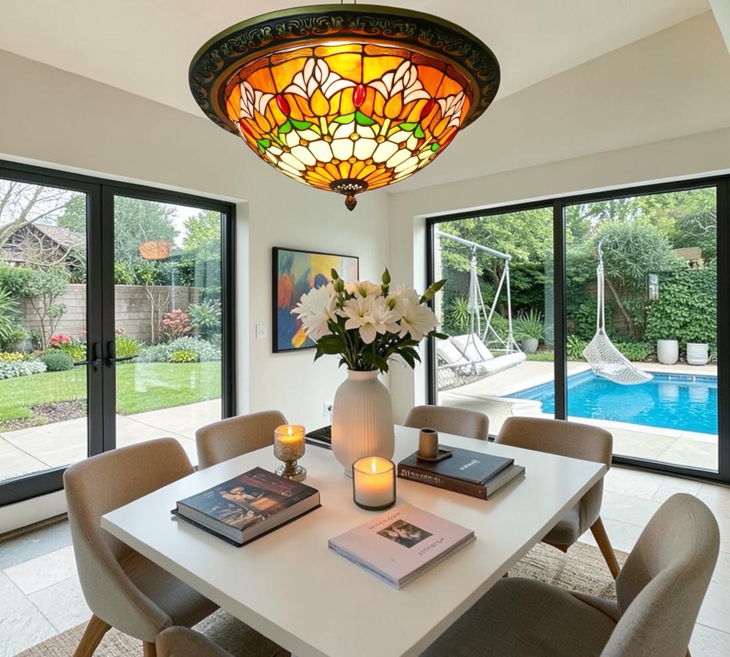 CDH 16" Tiffany Style Flush Mount Ceiling Lights with 40cm Shade (15017CM)
