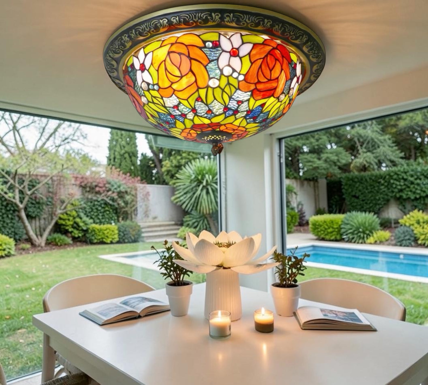 CDH 16" Tiffany Style Flush Mount Ceiling Lights with 40cm Shade (15013CM)