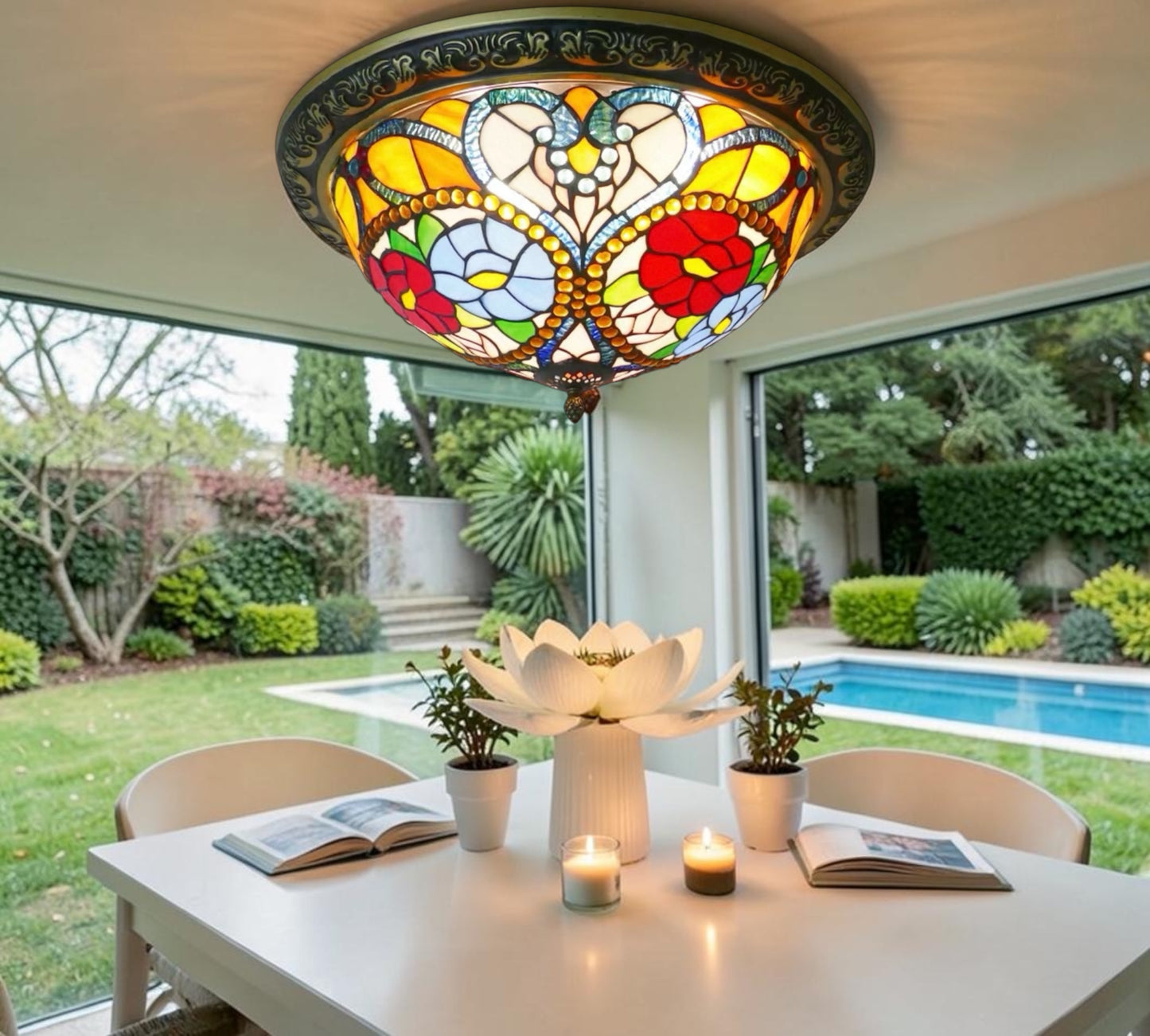 CDH 16" Tiffany Style Flush Mount Ceiling Lights with 40cm Shade (15030CM)