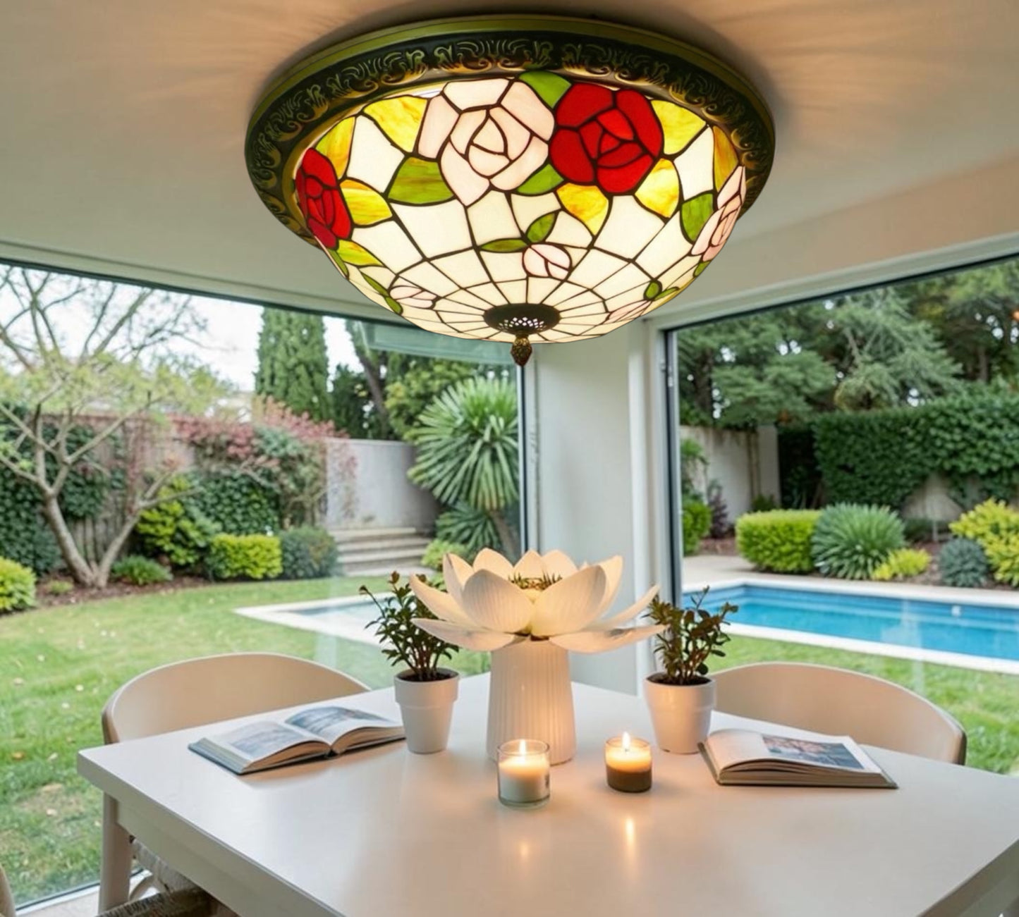 CDH 16" Tiffany Style Flush Mount Ceiling Lights with 40cm Shade (15018CM)
