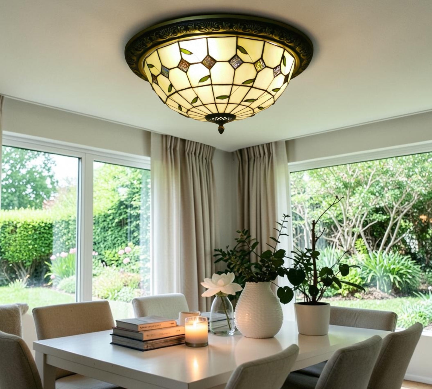 CDH 16" Tiffany Style Flush Mount Ceiling Lights with 40cm Shade (26009CM)