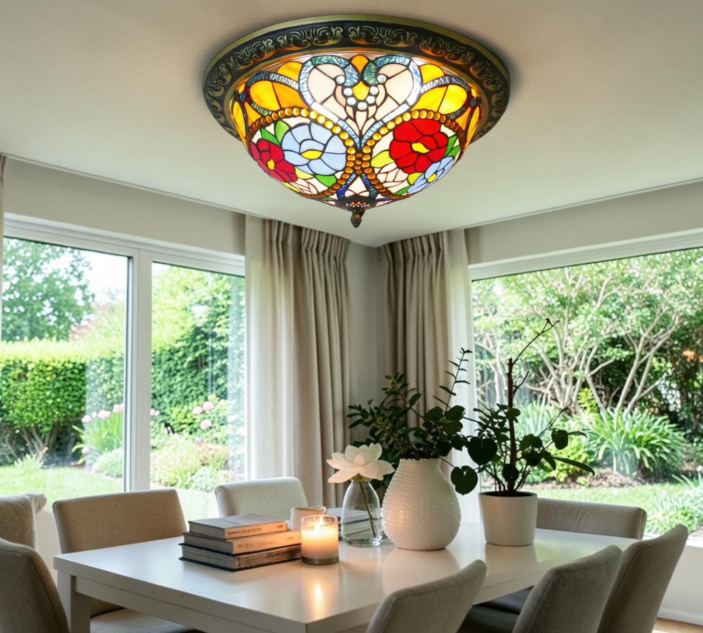 CDH 16" Tiffany Style Flush Mount Ceiling Lights with 40cm Shade (15030CM)