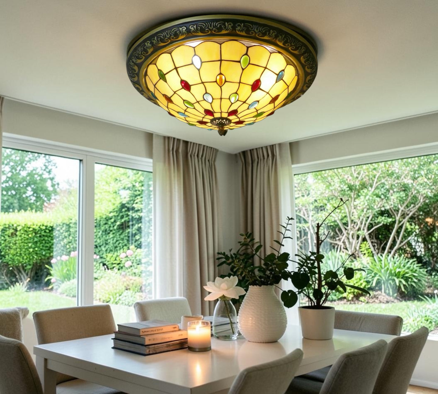 CDH 16" Tiffany Style Flush Mount Ceiling Lights with 40cm Shade (12103CM)