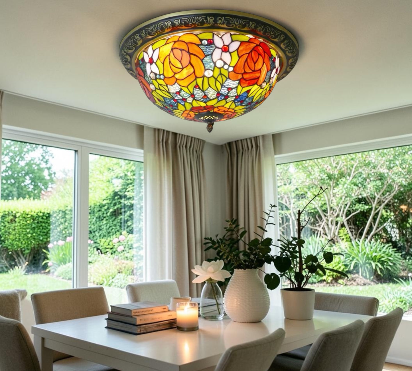 CDH 16" Tiffany Style Flush Mount Ceiling Lights with 40cm Shade (15013CM)