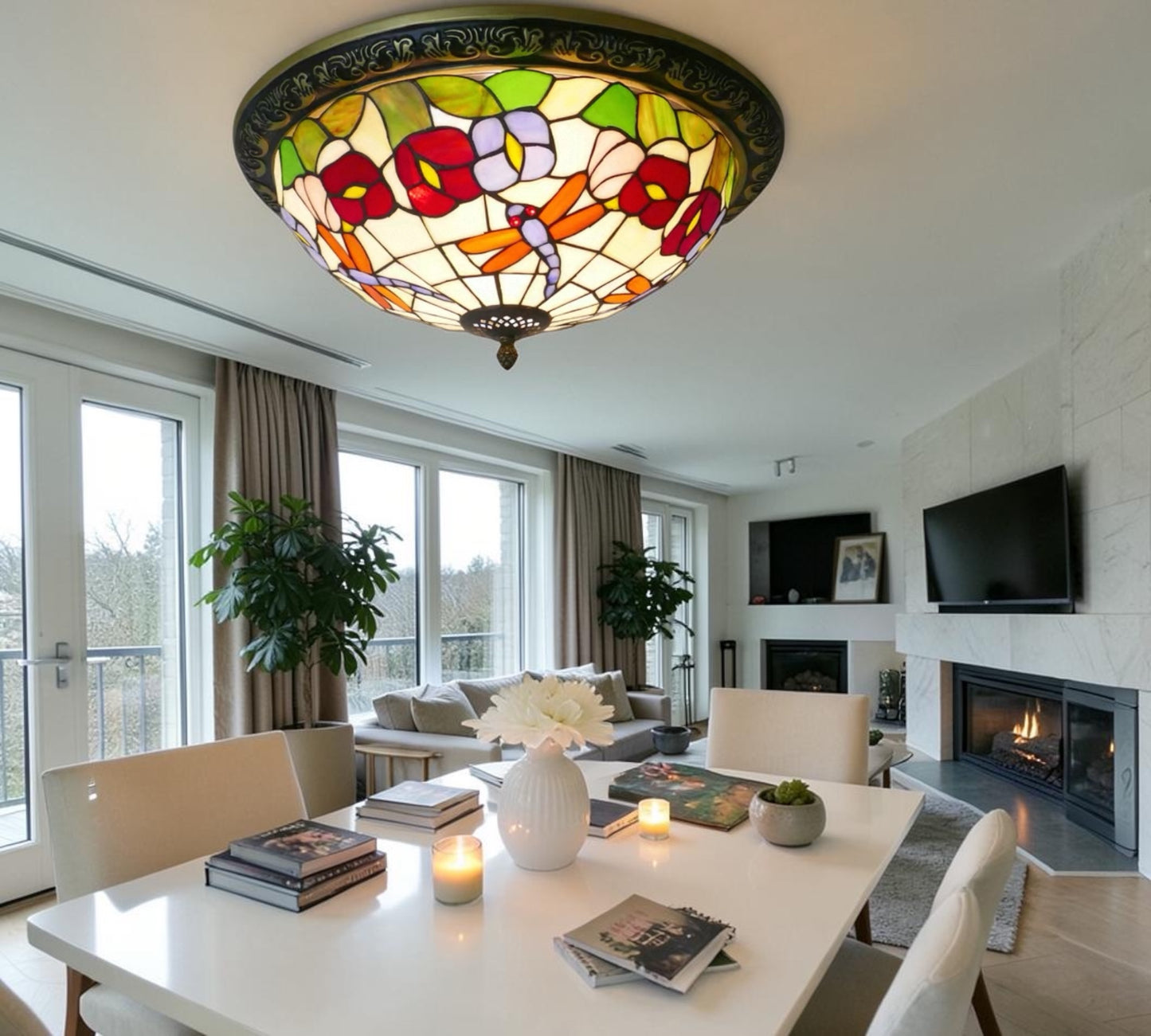 CDH 16" Tiffany Style Flush Mount Ceiling Lights with 40cm Shade (12098CM)