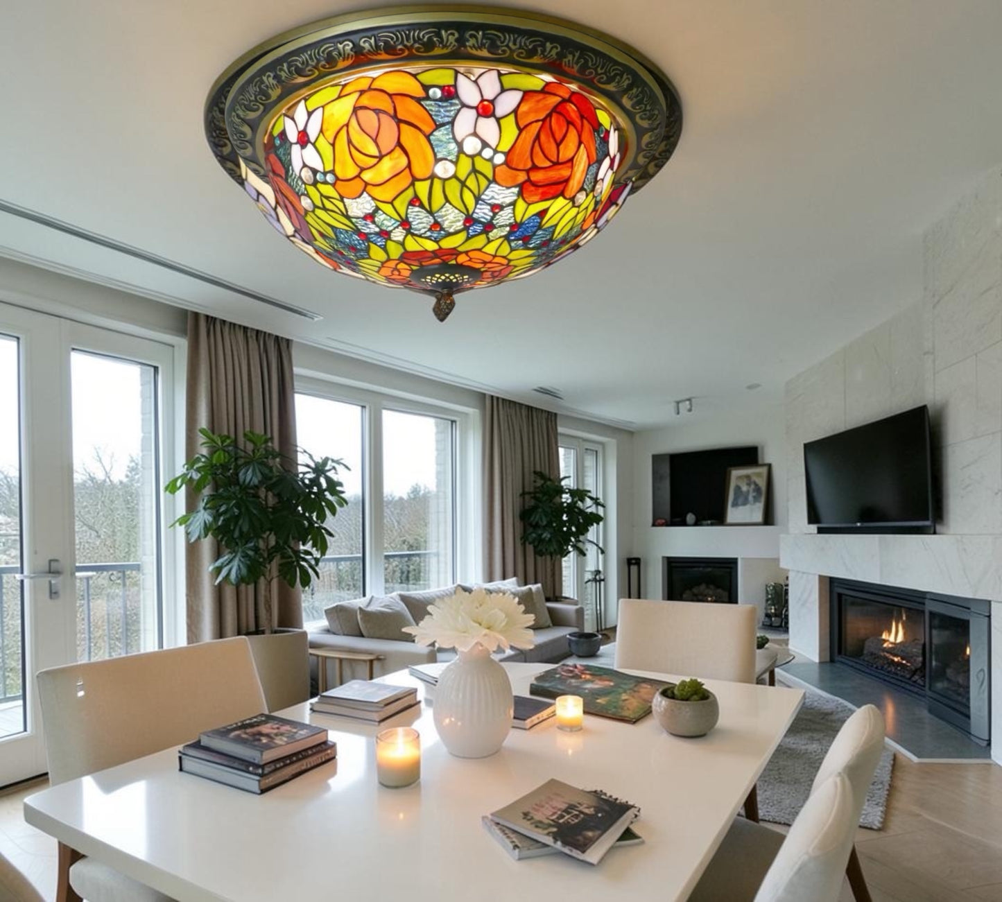 CDH 16" Tiffany Style Flush Mount Ceiling Lights with 40cm Shade (15013CM)