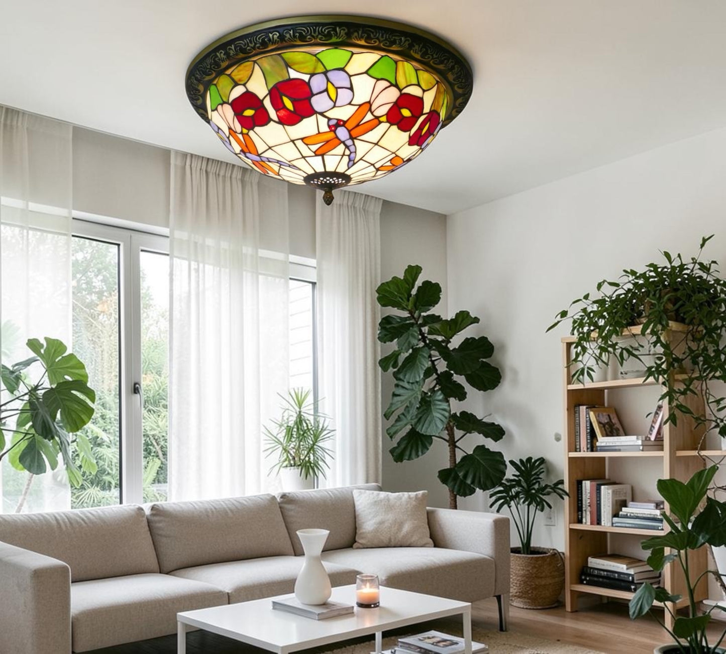 CDH 16" Tiffany Style Flush Mount Ceiling Lights with 40cm Shade (12098CM)