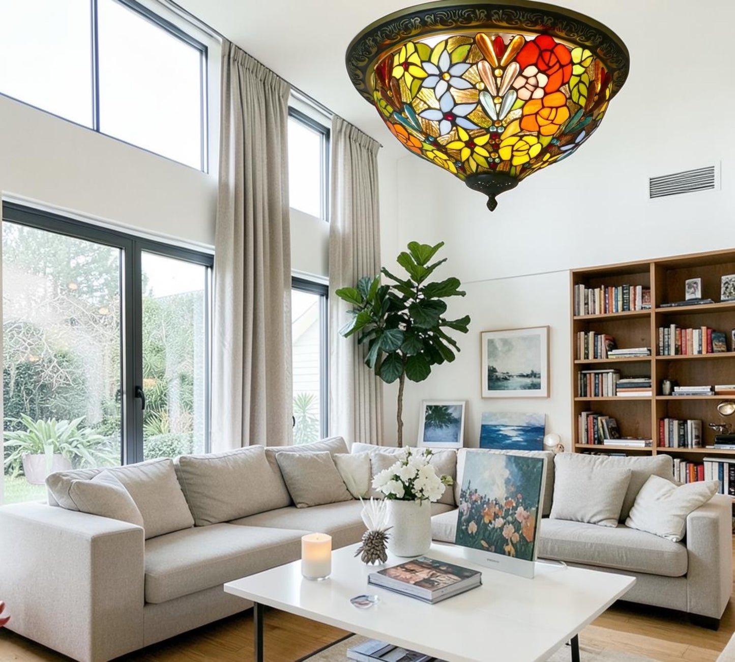 CDH 16" Tiffany Style Flush Mount Ceiling Lights with 40cm Shade (15016CM)
