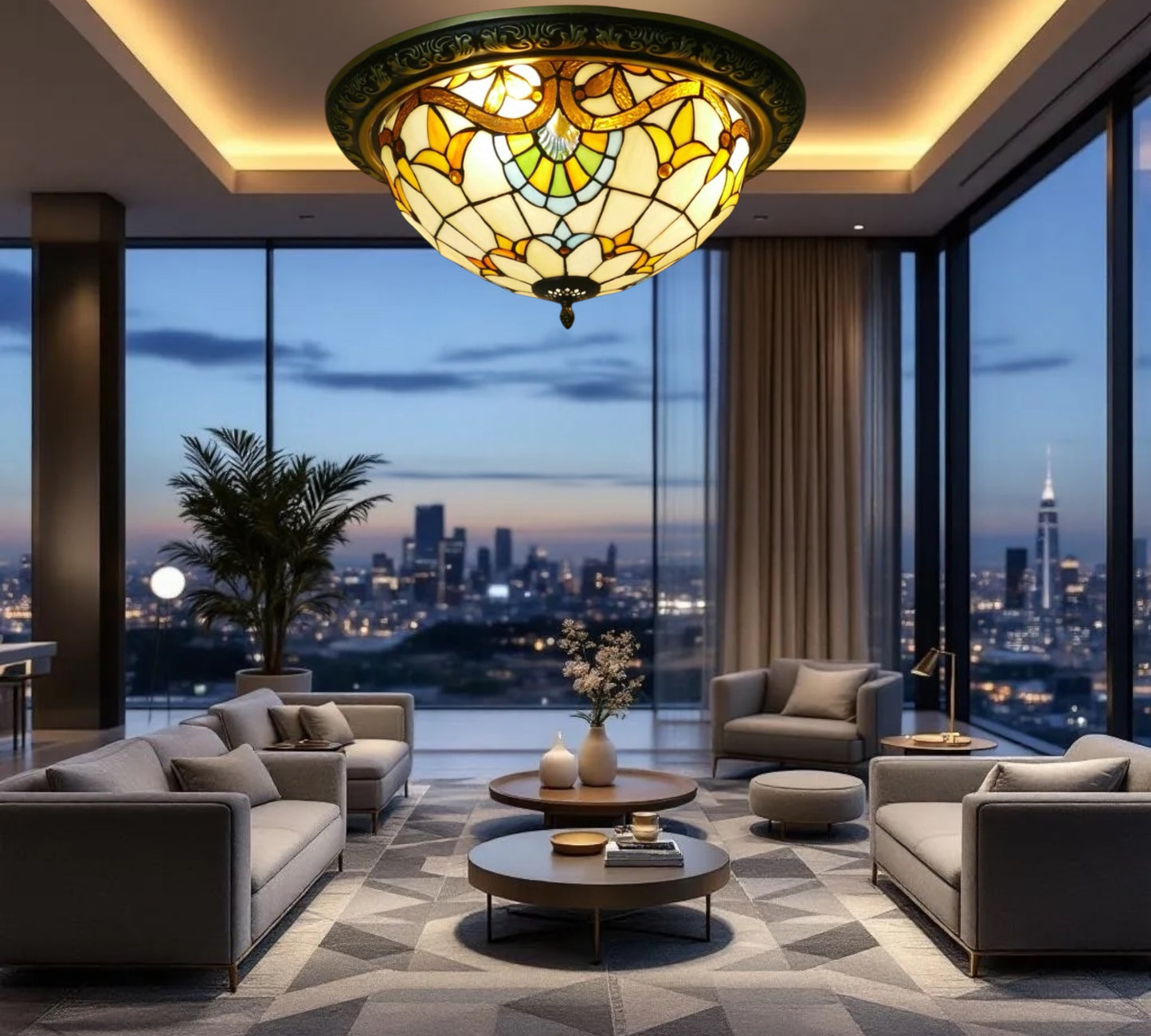 CDH 16" Tiffany Style Flush Mount Ceiling Lights with 40cm Shade (16025CM)