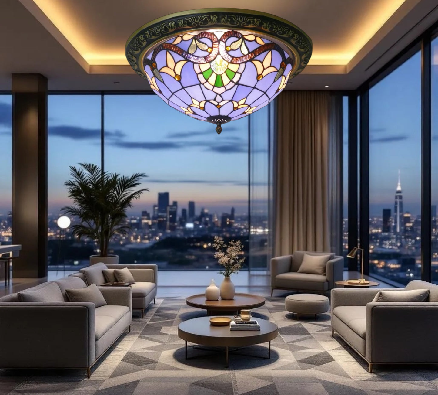CDH 16" Tiffany Style Flush Mount Ceiling Lights with 40cm Shade (16942CM)