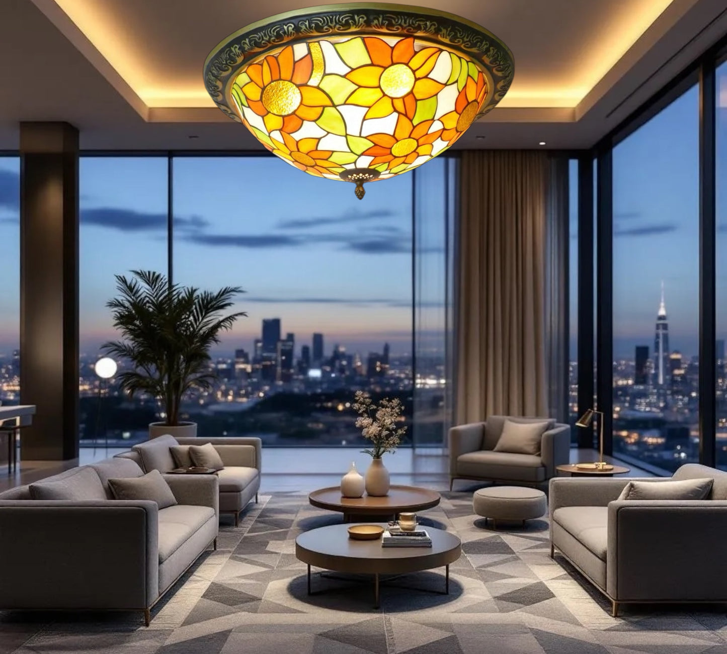 CDH 16" Tiffany Style Flush Mount Ceiling Lights with 40cm Shade (16068CM)