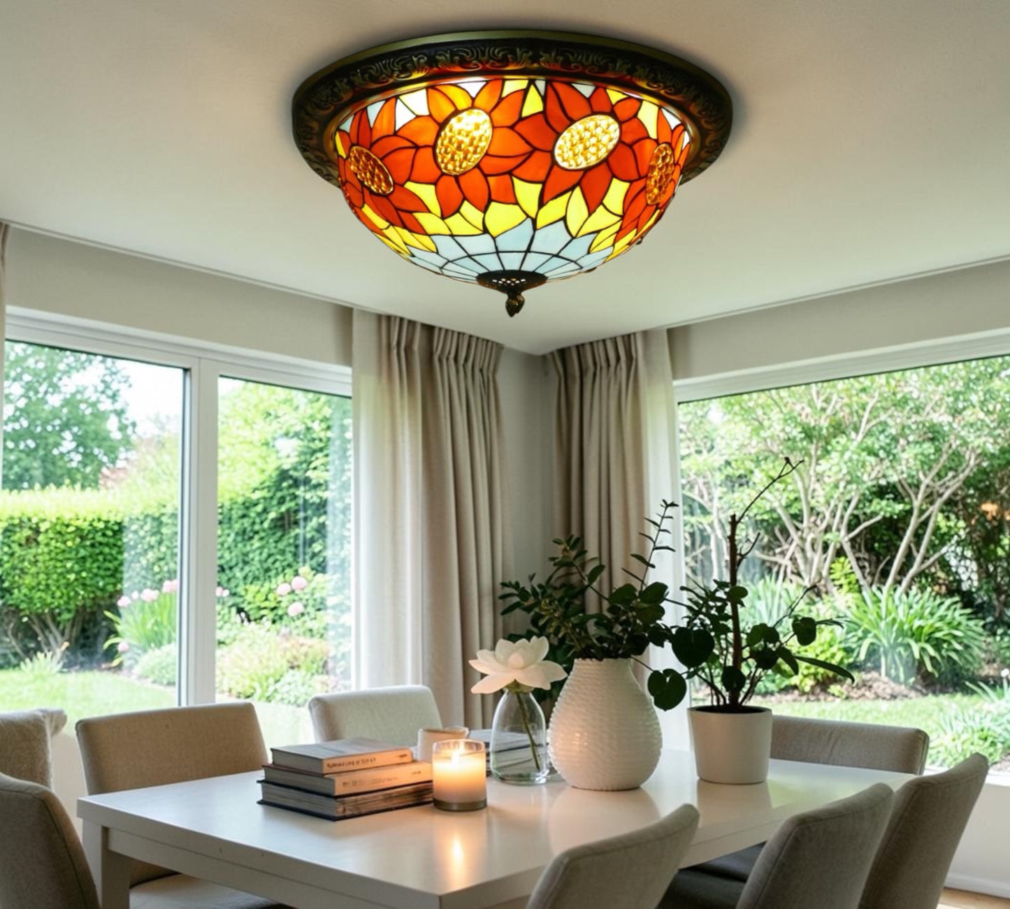 CDH 16" Tiffany Style Flush Mount Ceiling Lights with 40cm Shade (12702CM)