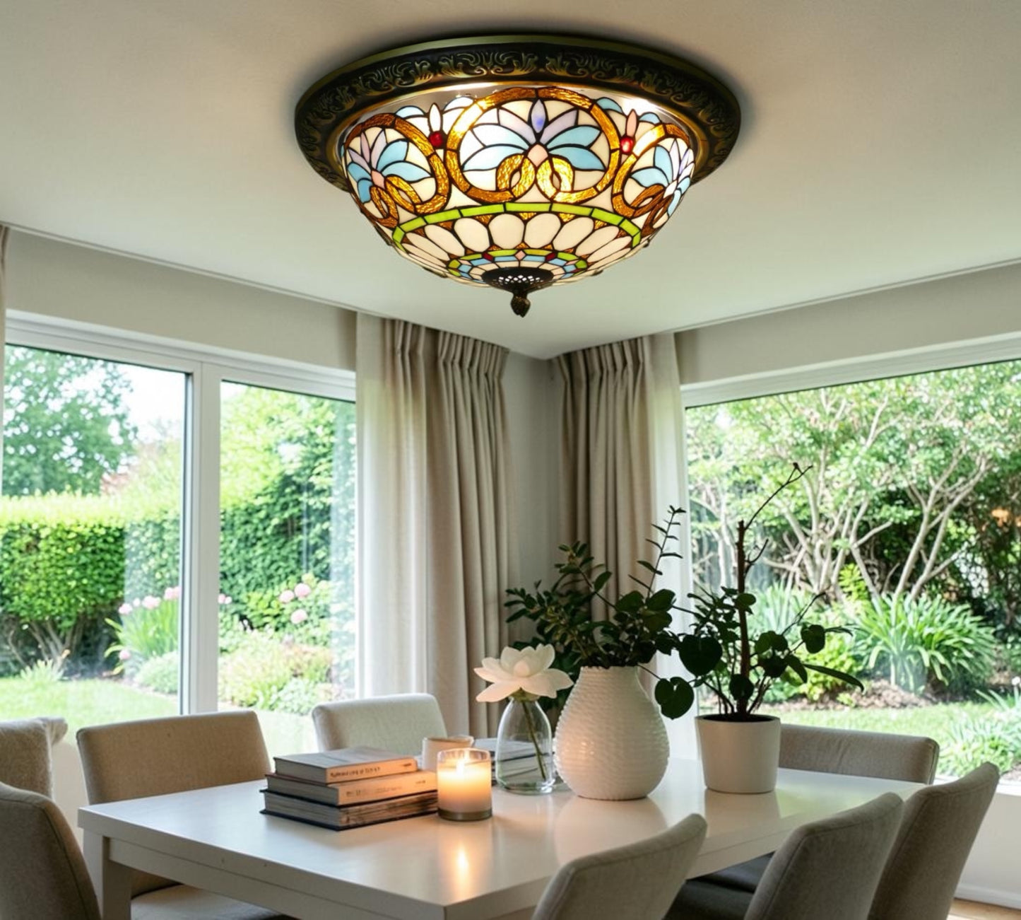 CDH 16" Tiffany Style Flush Mount Ceiling Lights with 40cm Shade (16045CM)