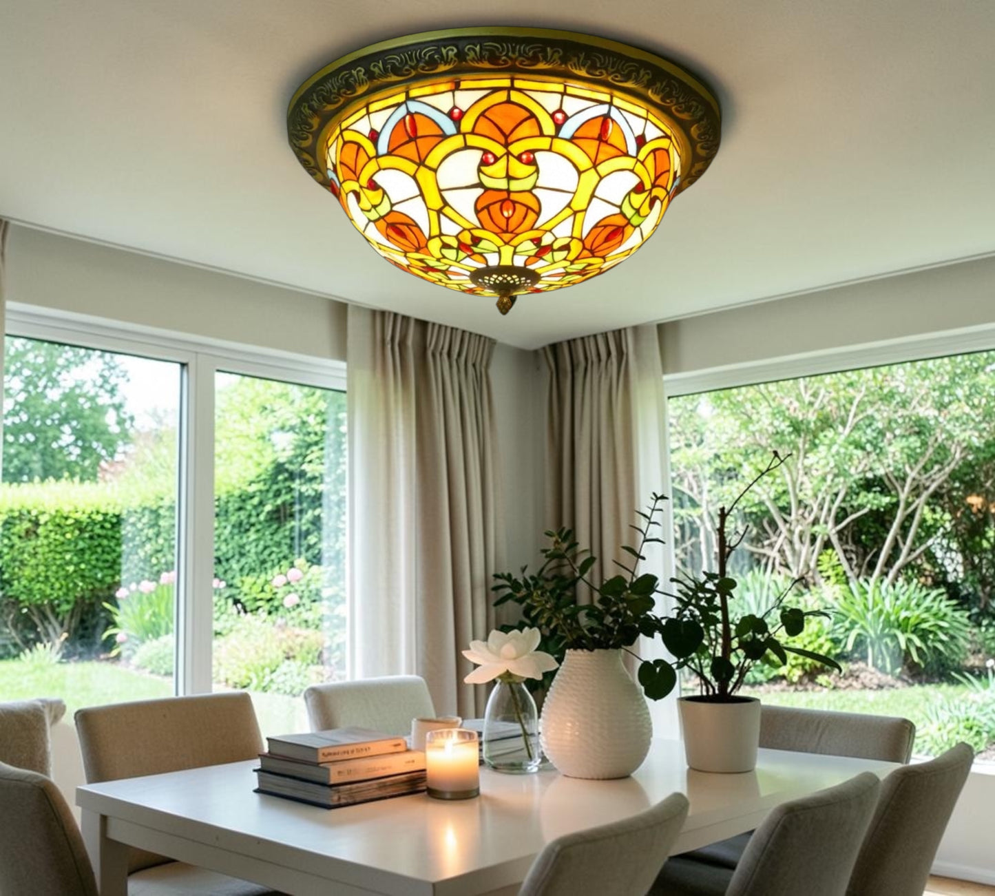 CDH 16" Tiffany Style Flush Mount Ceiling Lights with 40cm Shade (16044CM)