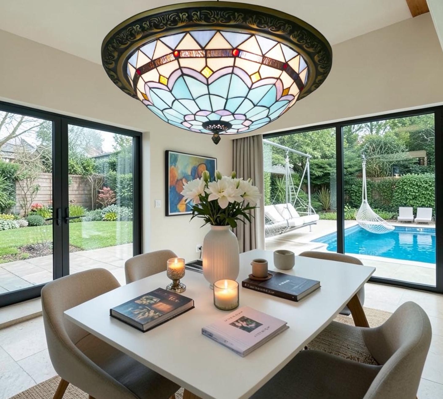 CDH 16" Tiffany Style Flush Mount Ceiling Lights with 40cm Shade (16101CM)