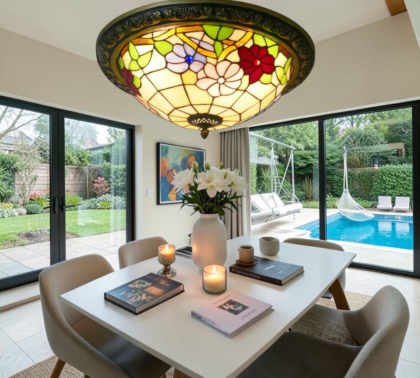 CDH 16" Tiffany Style Flush Mount Ceiling Lights with 40cm Shade (11002CM)