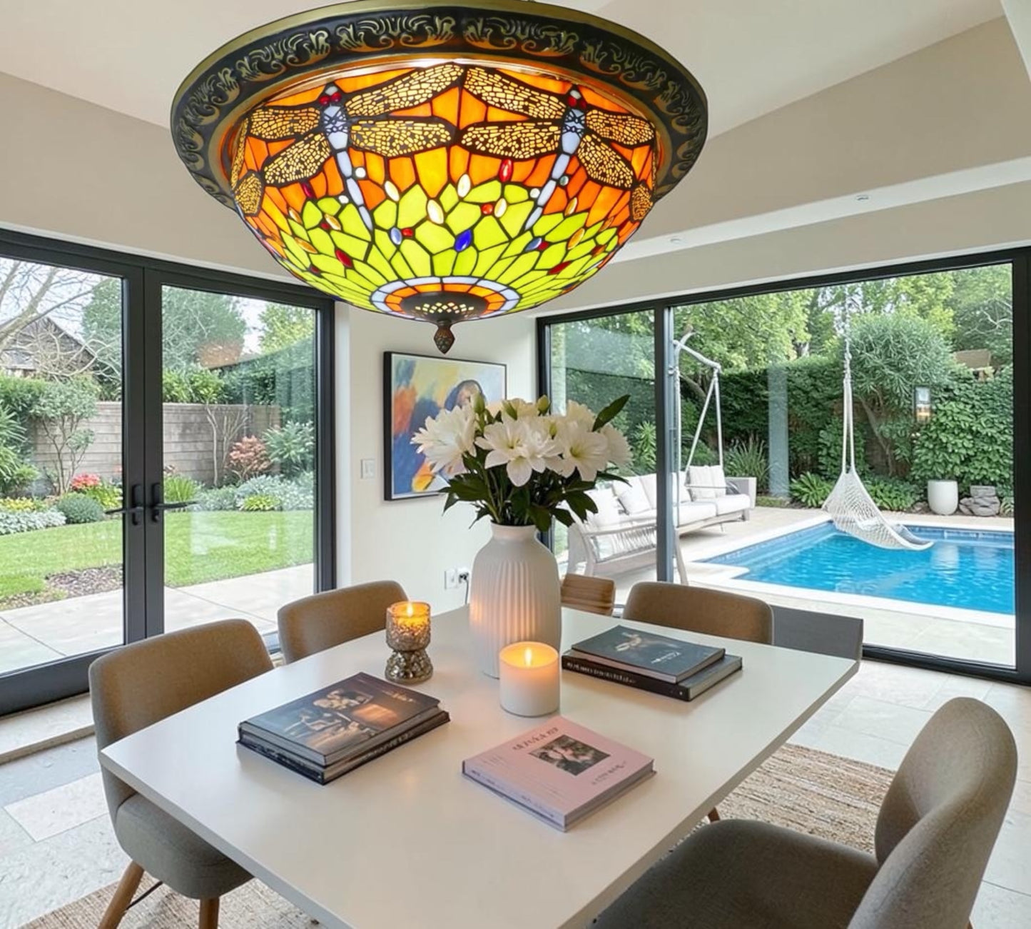 CDH 16" Tiffany Style Flush Mount Ceiling Lights with 40cm Shade (16812CM)