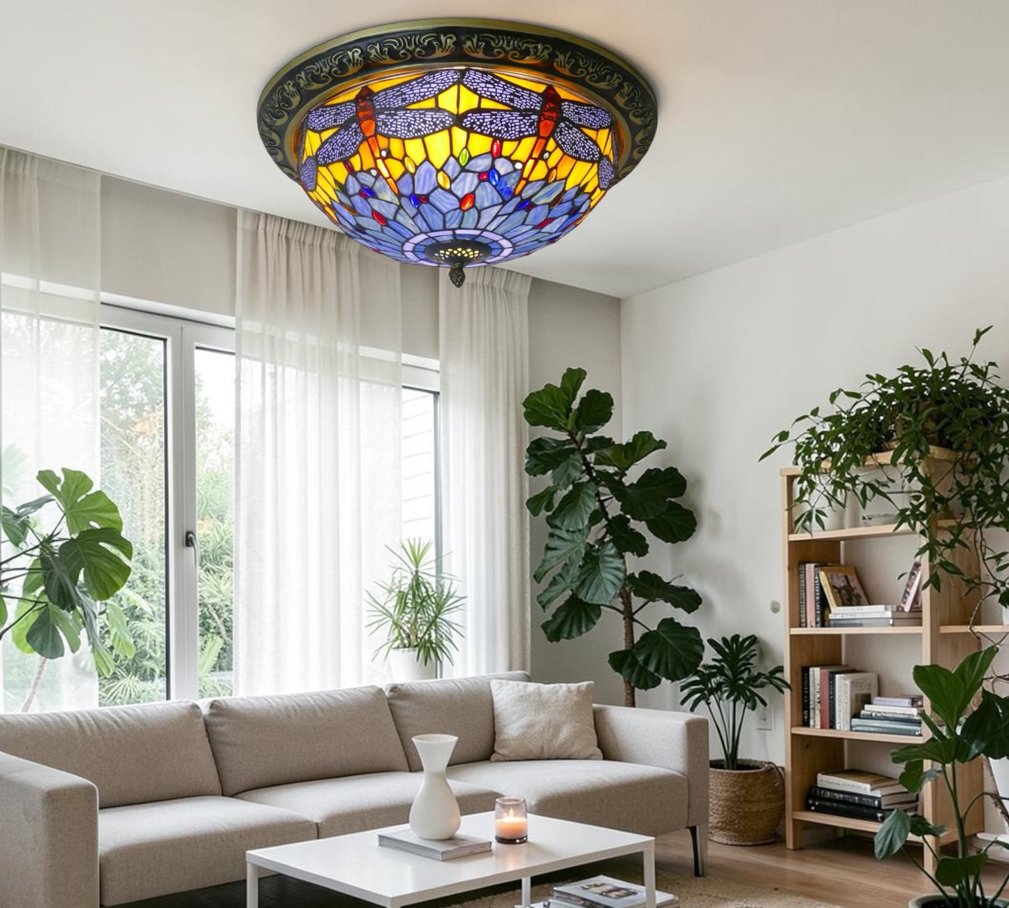 CDH 16" Tiffany Style Flush Mount Ceiling Lights with 40cm Shade (16117CM)