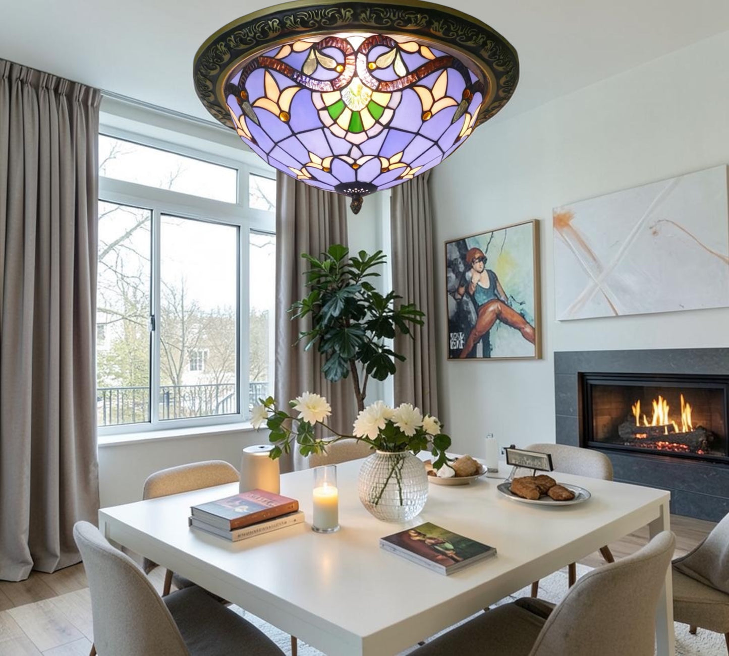 CDH 16" Tiffany Style Flush Mount Ceiling Lights with 40cm Shade (16942CM)