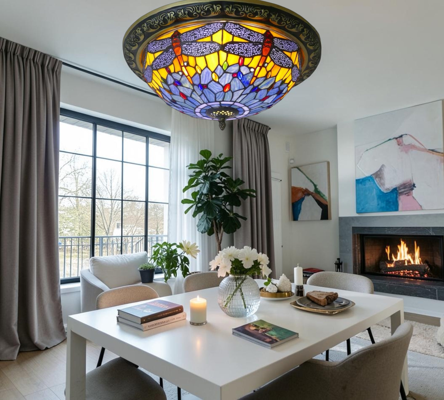 CDH 16" Tiffany Style Flush Mount Ceiling Lights with 40cm Shade (16117CM)