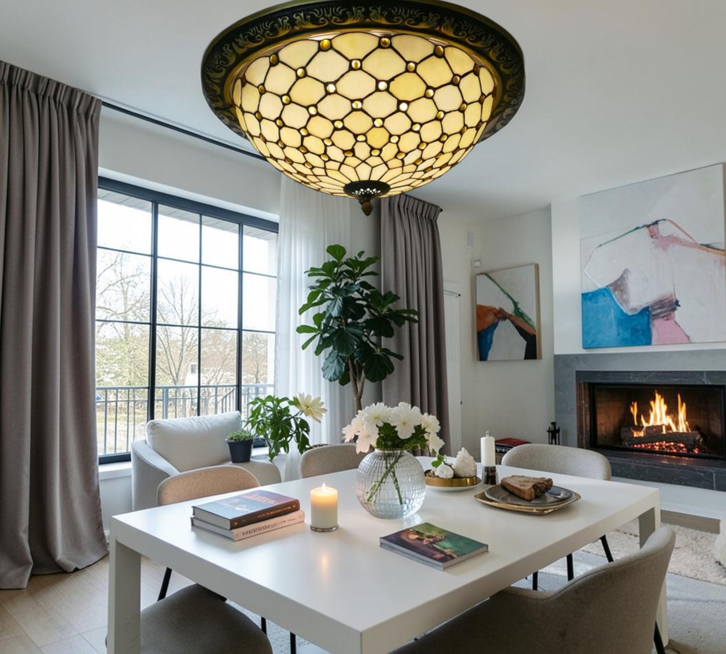 CDH 16" Tiffany Style Flush Mount Ceiling Lights with 40cm Shade (16058CM)