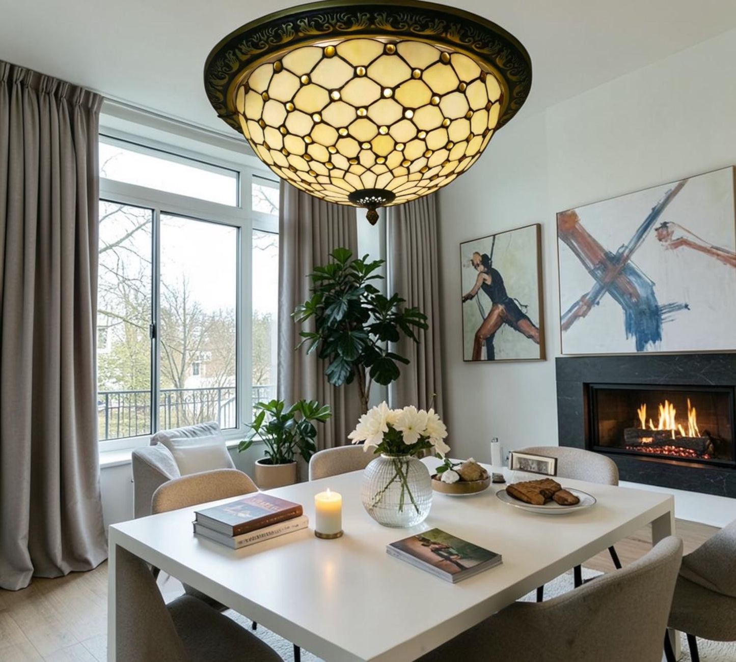 CDH 16" Tiffany Style Flush Mount Ceiling Lights with 40cm Shade (16058CM)