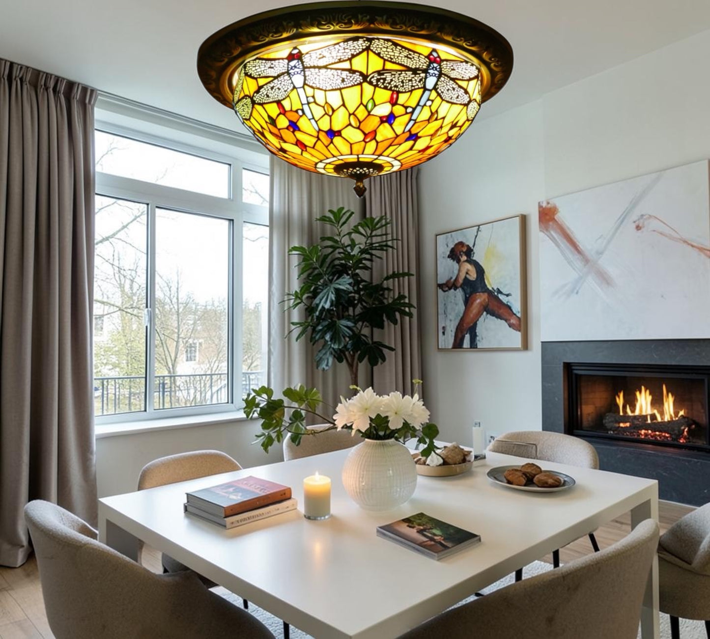 CDH 16" Tiffany Style Flush Mount Ceiling Lights with 40cm Shade (16035CM)