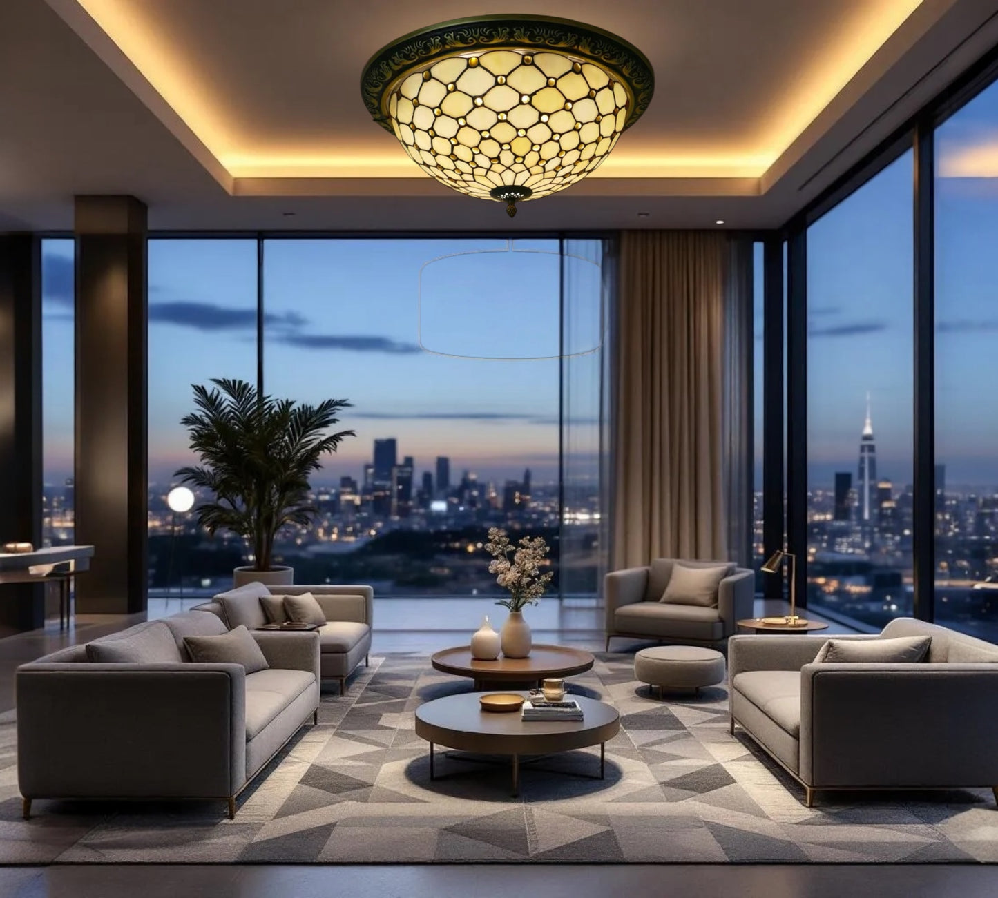 CDH 16" Tiffany Style Flush Mount Ceiling Lights with 40cm Shade (16058CM)