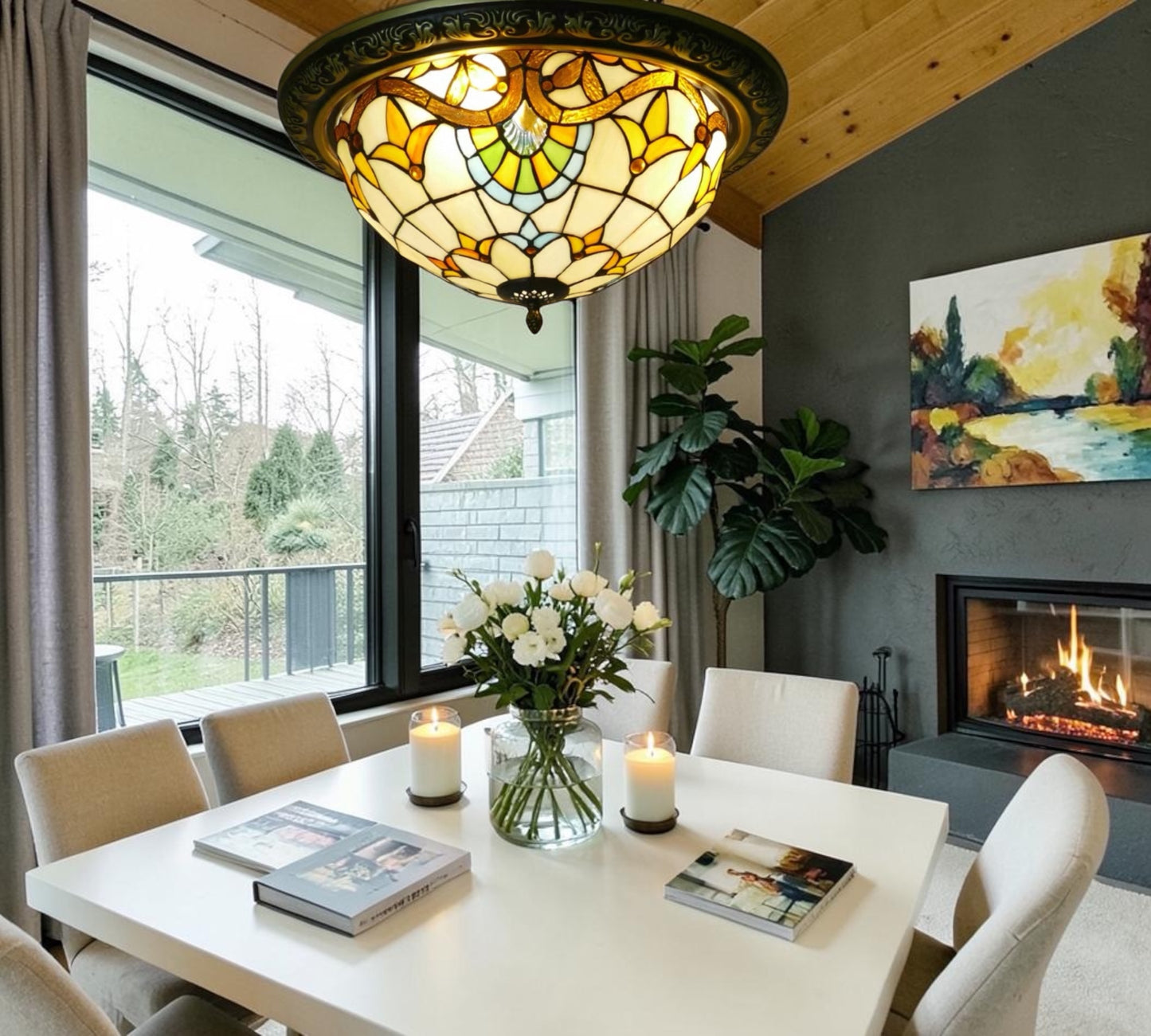 CDH 16" Tiffany Style Flush Mount Ceiling Lights with 40cm Shade (16025CM)