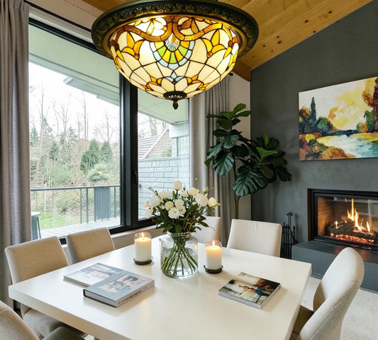 CDH 16" Tiffany Style Flush Mount Ceiling Lights with 40cm Shade (16025CM)