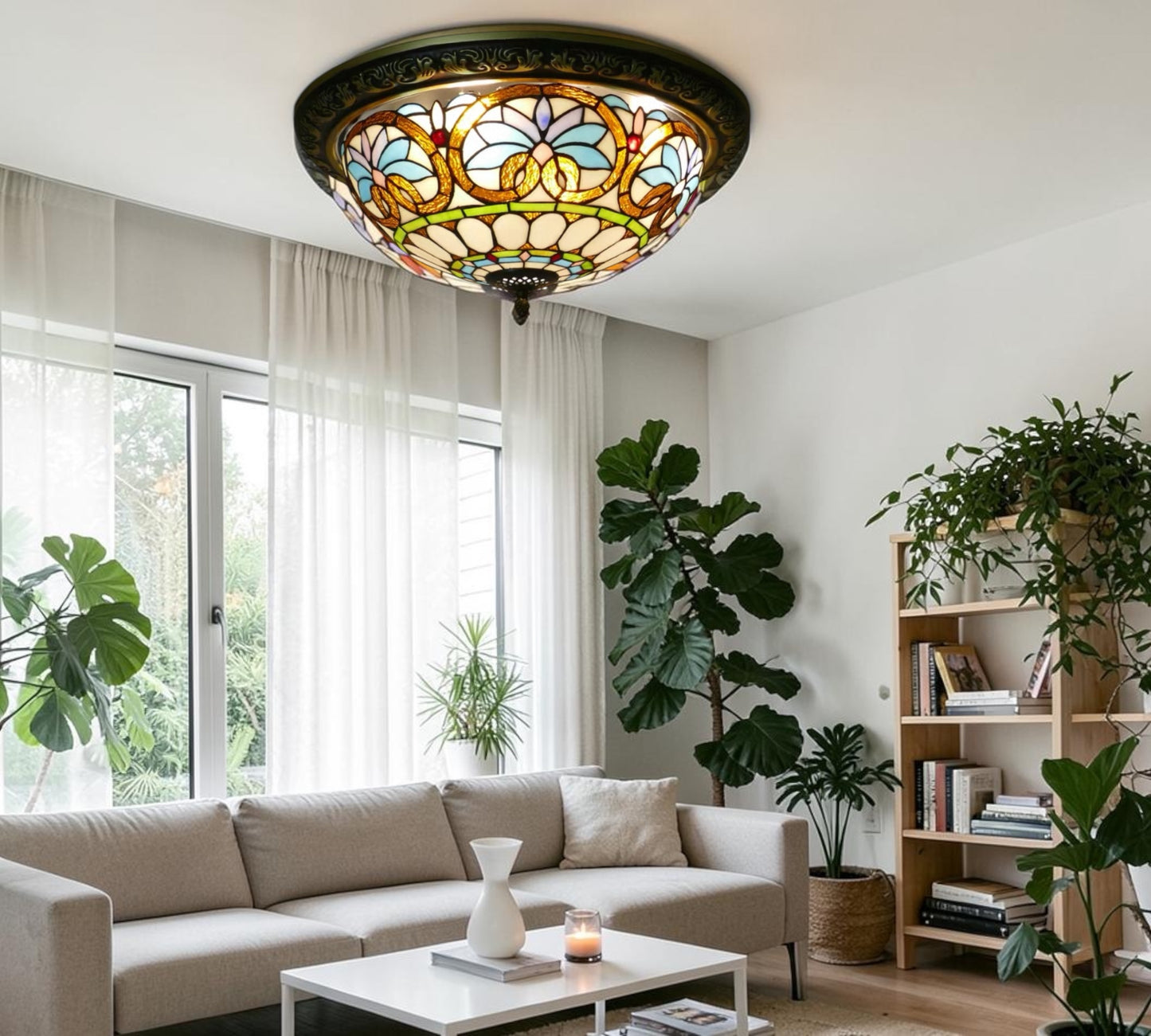 CDH 16" Tiffany Style Flush Mount Ceiling Lights with 40cm Shade (16045CM)
