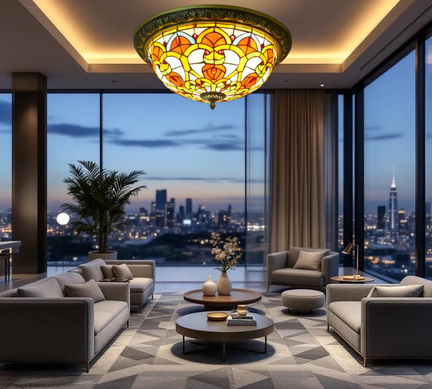 CDH 16" Tiffany Style Flush Mount Ceiling Lights with 40cm Shade (16044CM)