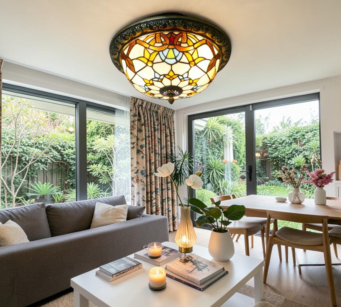 CDH 12” Tiffany Style Flush Mount Ceiling Lights with 30cm Shade (12025SM)